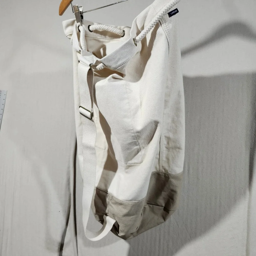 Lands End Canvas Laundry Bag Natural‎ Khaki Drawstring Shoulder Strap Large Dorm
